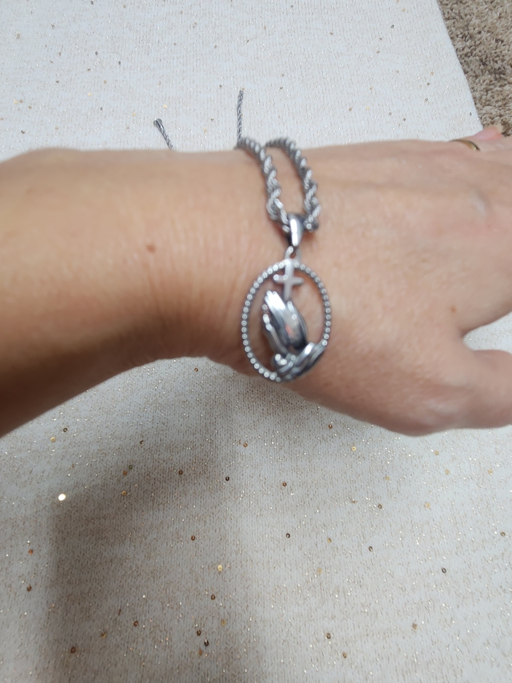 Sterling Silver Praying Hands Pendant Necklace - Silver